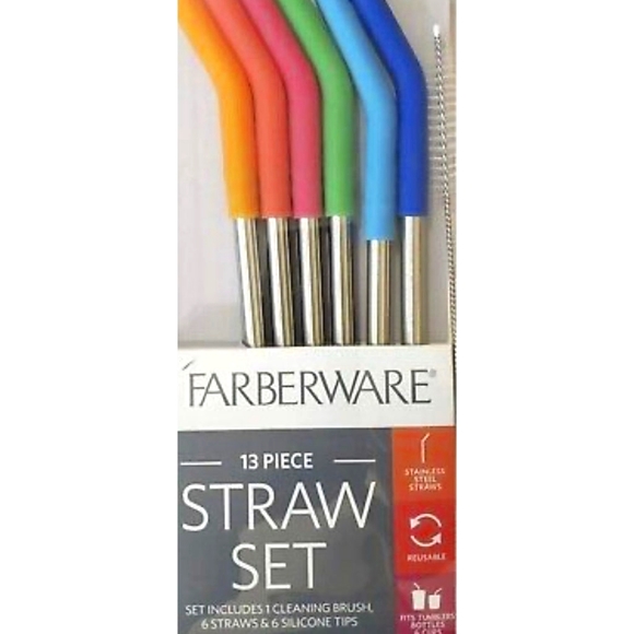 Farberware 13-Piece Stainless Steel Straw Set & Silicone Tips w/ Cleaning Brush - Picture 1 of 1